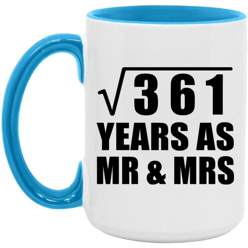 19th Anniversary Square Root of 361 Years As Mr & Mrs - 15oz Accent Mug Blue