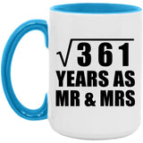 19th Anniversary Square Root of 361 Years As Mr & Mrs - 15oz Accent Mug Blue