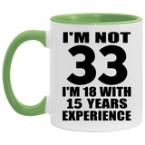 33rd Birthday I'm Not 33 I'm 18 With 15 Years Experience - 11oz Accent Mug Green