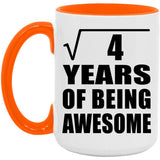 2nd Birthday Square Root of 4 Years of Being Awesome - 15oz Accent Mug Orange