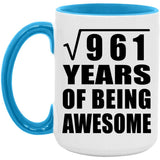 31st Birthday Square Root of 961 Years of Being Awesome - 15oz Accent Mug Blue