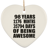 98th Birthday 98 Years 1176 Months 35794 Days Of Awesome - Heart Ornament