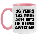 16th Birthday 16 Years 192 Months 5844 Days Of Awesome - 11oz Accent Mug Pink