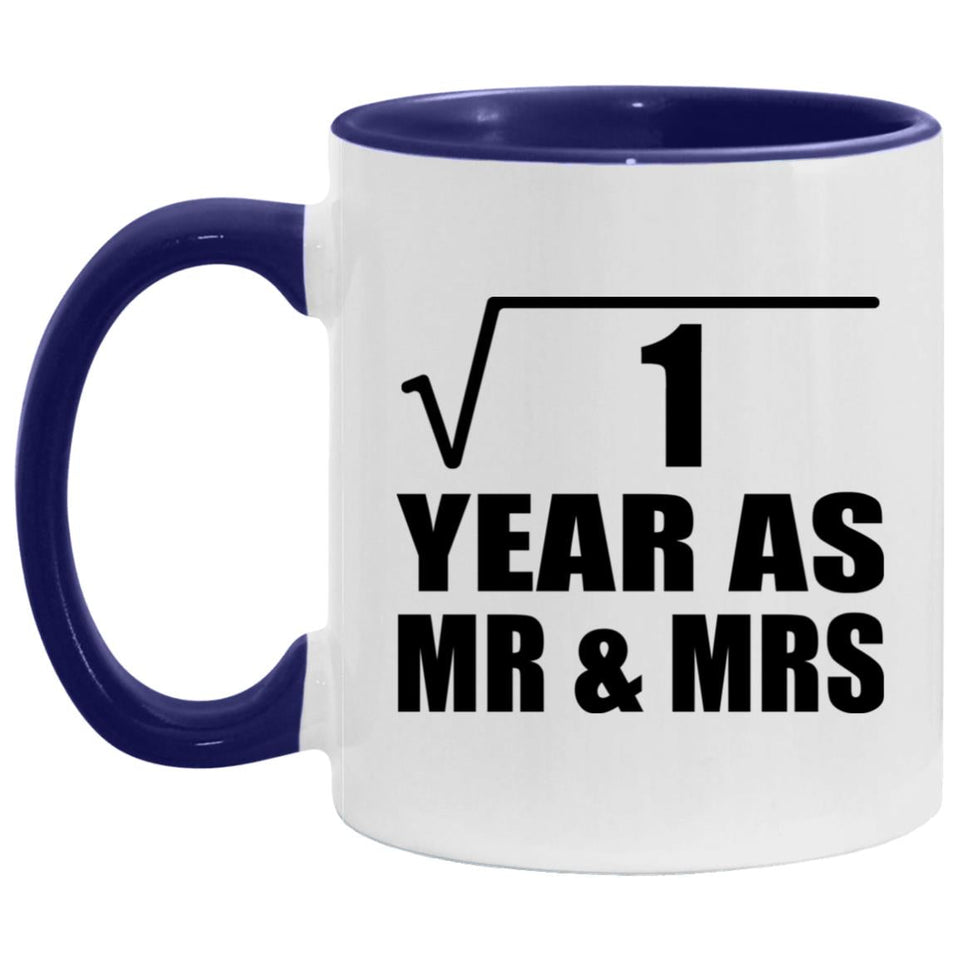 1st Anniversary Square Root of 1 Year As Mr & Mrs - 11oz Accent Mug Purple