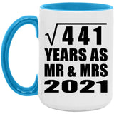 21st Anniversary Square Root of 441 Years As Mr & Mrs 2021 - 15oz Accent Mug Blue