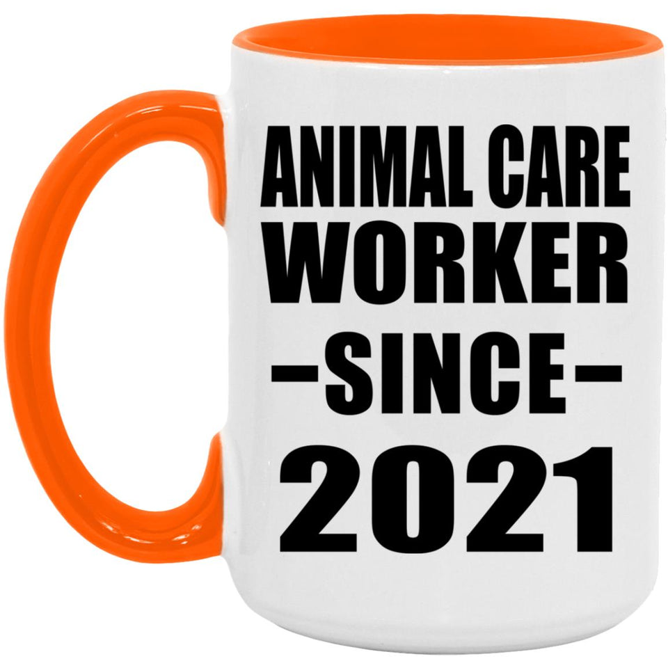 Animal Care Worker Since 2021 - 15oz Accent Mug Orange
