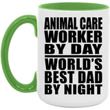 Animal Care Worker By Day World's Best Dad By Night - 15oz Accent Mug Green
