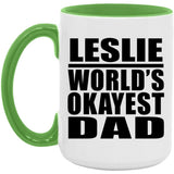 Leslie World's Okayest Dad - 15oz Accent Mug Green