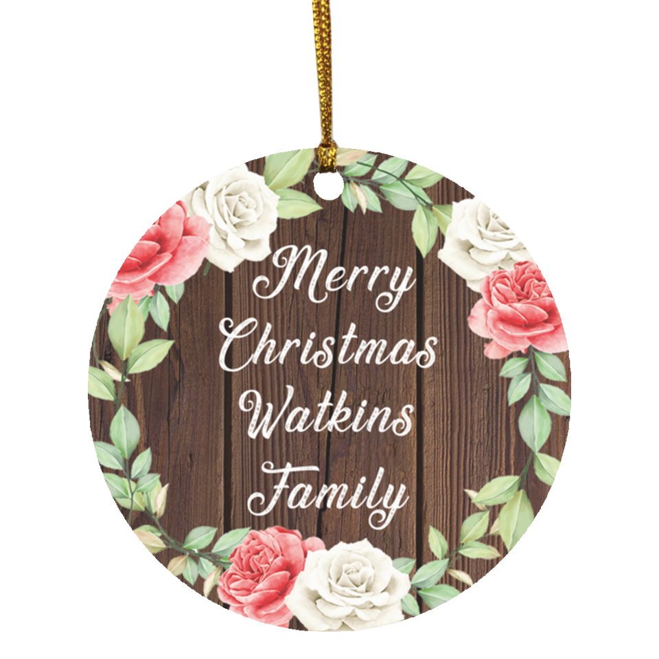Merry Christmas Watkins Family - Circle Ornament A