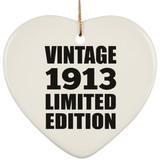 111th Birthday Vintage 1913 Limited Edition - Heart Ornament