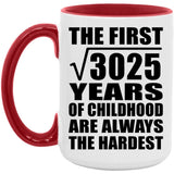 55th Birthday Square Root of 3025 Years of Childhood - 15oz Accent Mug Red