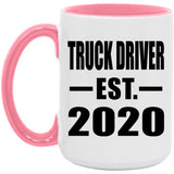 Truck Driver Established EST. 2020 - 15oz Accent Mug Pink