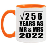 16th Anniversary Square Root of 256 Years As Mr & Mrs 2022 - 11oz Accent Mug Orange