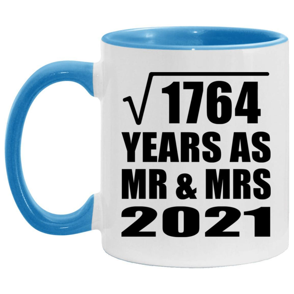 42nd Anniversary Square Root of 1764 Years As Mr & Mrs 2021 - 11oz Accent Mug Blue
