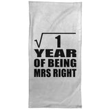 1st Anniversary Square Root of 1 Year of Being Mrs Right - Hand Towel
