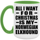 All I Want For Christmas Is My Norwegian Elkhound - 15oz Accent Mug Green