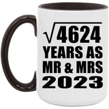 68th Anniversary Square Root of 4624 Years As Mr & Mrs 2023 - 15oz Accent Mug Black