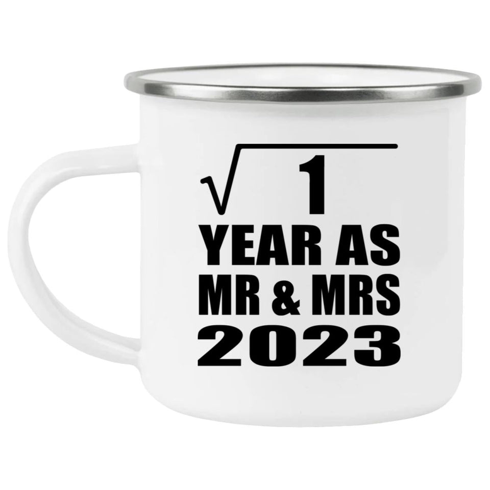 1st Anniversary Square Root of 1 Year As Mr & Mrs 2023 - 12oz Camping Mug