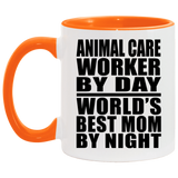 Animal Care Worker By Day World's Best Mom By Night - 11oz Accent Mug Orange