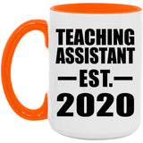 Teaching Assistant Established EST. 2020 - 15oz Accent Mug Orange