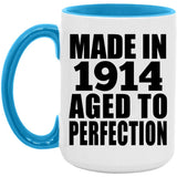 110th Birthday Made In 1914 Aged To Perfection - 15oz Accent Mug Blue