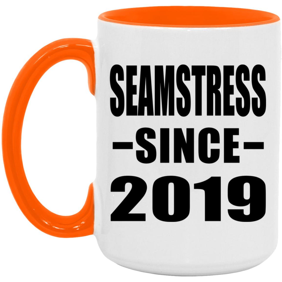 Seamstress Since 2019 - 15oz Accent Mug Orange
