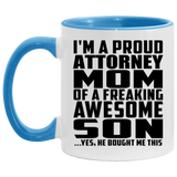 Proud Attorney Mom Of Awesome Son - 11oz Accent Mug Blue
