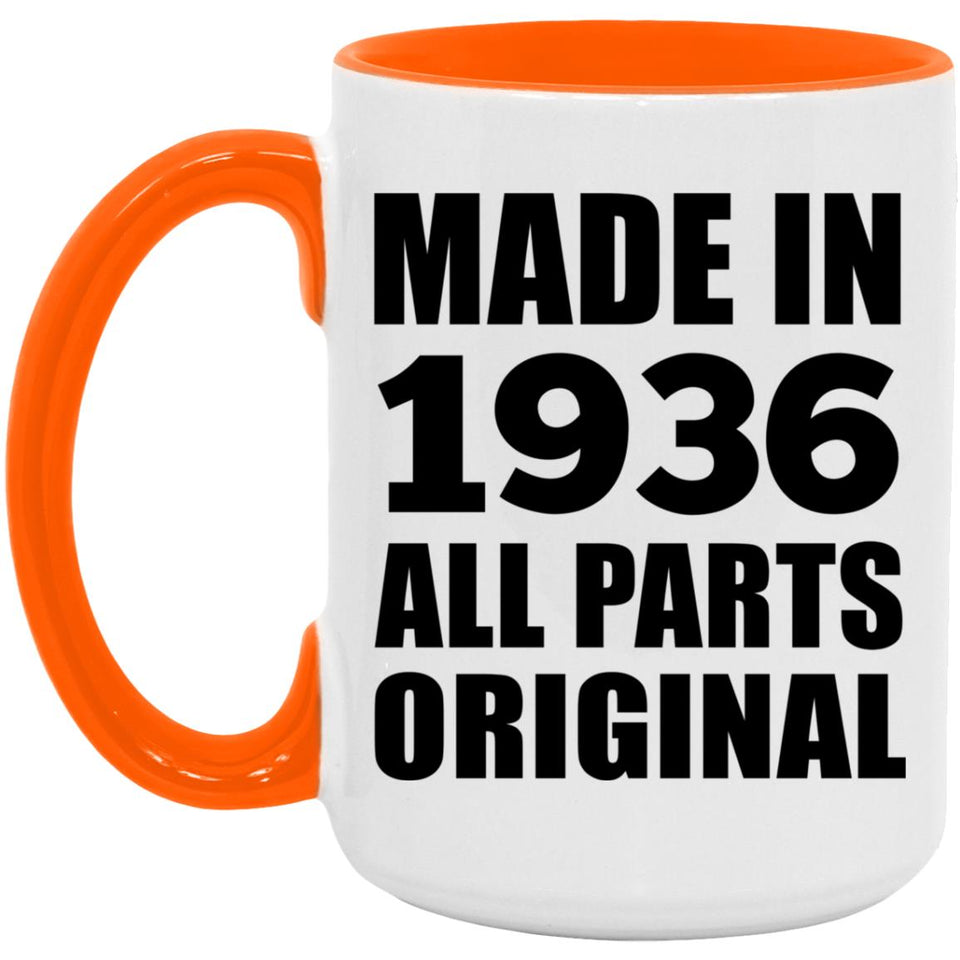 88th Birthday Made in 1936 All Parts Original - 15oz Accent Mug Orange