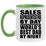Sales Representative By Day World's Best Dad By Night - 11oz Accent Mug Green