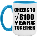90th Anniversary Cheers To Square Root of 8100 Years Together - 15oz Accent Mug Blue