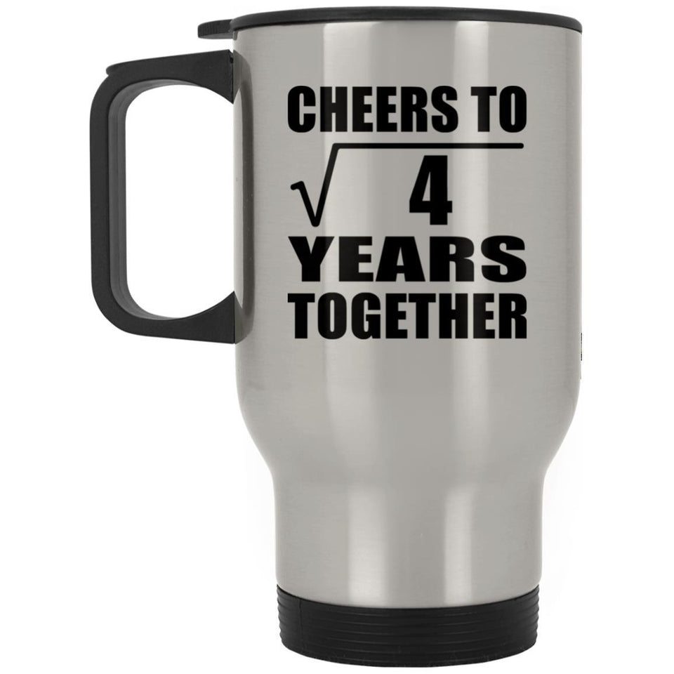 2nd Anniversary Cheers To Square Root of 4 Years Together - Silver Travel Mug
