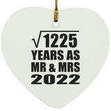 35th Anniversary Square Root of 1225 Years As Mr & Mrs 2022 - Heart Ornament