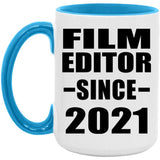 Film Editor Since 2021 - 15oz Accent Mug Blue