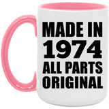 50th Birthday Made in 1974 All Parts Original - 15oz Accent Mug Pink
