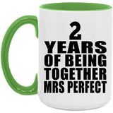 2nd Anniversary 2 Years Of Being Mrs Perfect - 15oz Accent Mug Green