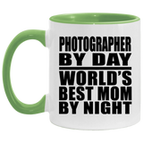 Photographer By Day World's Best Mom By Night - 11oz Accent Mug Green