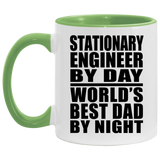 Stationary Engineer By Day World's Best Dad By Night - 11oz Accent Mug Green