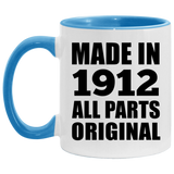 112th Birthday Made in 1912 All Parts Original - 11oz Accent Mug Blue