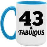 43rd Birthday 43 & Fabulous - 15oz Accent Mug Blue