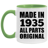 89th Birthday Made in 1935 All Parts Original - 11oz Accent Mug Green