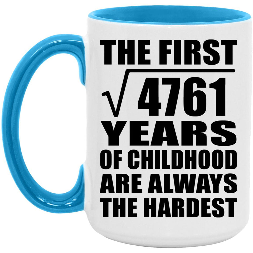 69th Birthday Square Root of 4761 Years of Childhood - 15oz Accent Mug Blue