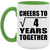 2nd Anniversary Cheers To Square Root of 4 Years Together - 15oz Accent Mug Green