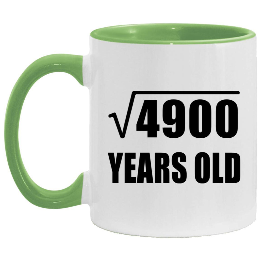 70th Birthday Square Root of 4900 Years Old - 11oz Accent Mug Green