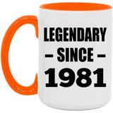 43rd Birthday Legendary Since 1981 - 15oz Accent Mug Orange