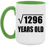 36th Birthday Square Root of 1296 Years Old - 15oz Accent Mug Green