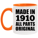 114th Birthday Made in 1910 All Parts Original - 11oz Accent Mug Orange