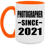 Photographer Since 2021 - 15oz Accent Mug Orange