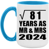 9th Anniversary Square Root of 81 Years As Mr & Mrs 2024 - 15oz Accent Mug Blue