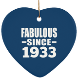 91st Birthday Fabulous Since 1933 - Heart Ornament