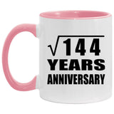 12th Anniversary Square Root of 144 Years Anniversary - 11oz Accent Mug Pink